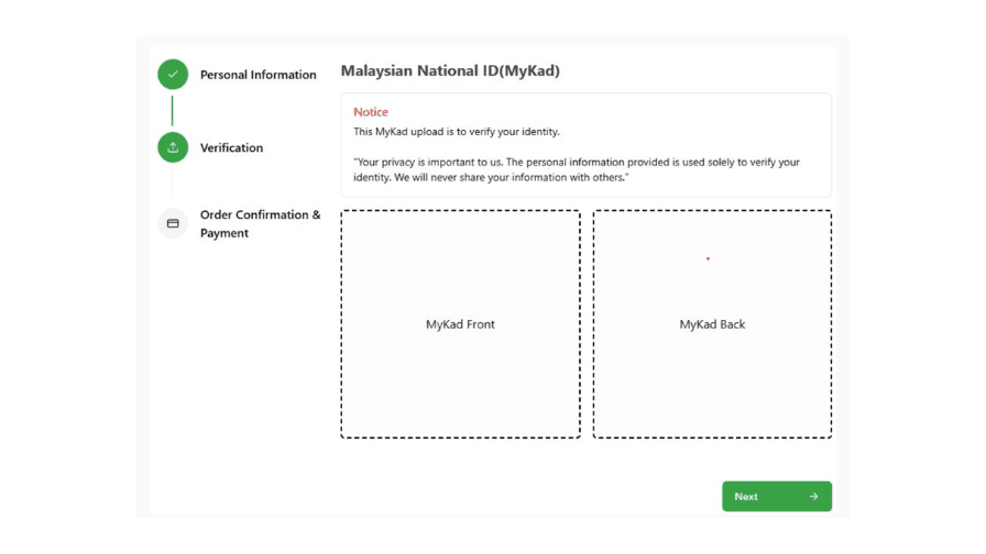 Upload clear photos of the front and back of your IC - RNG