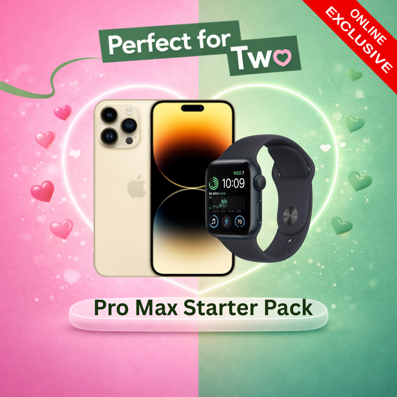 Pro Max Starter Pack Bundle: iPhone 14 Pro Max 128gb + Apple Watch SE 2022 (GPS) 40mm/44mm